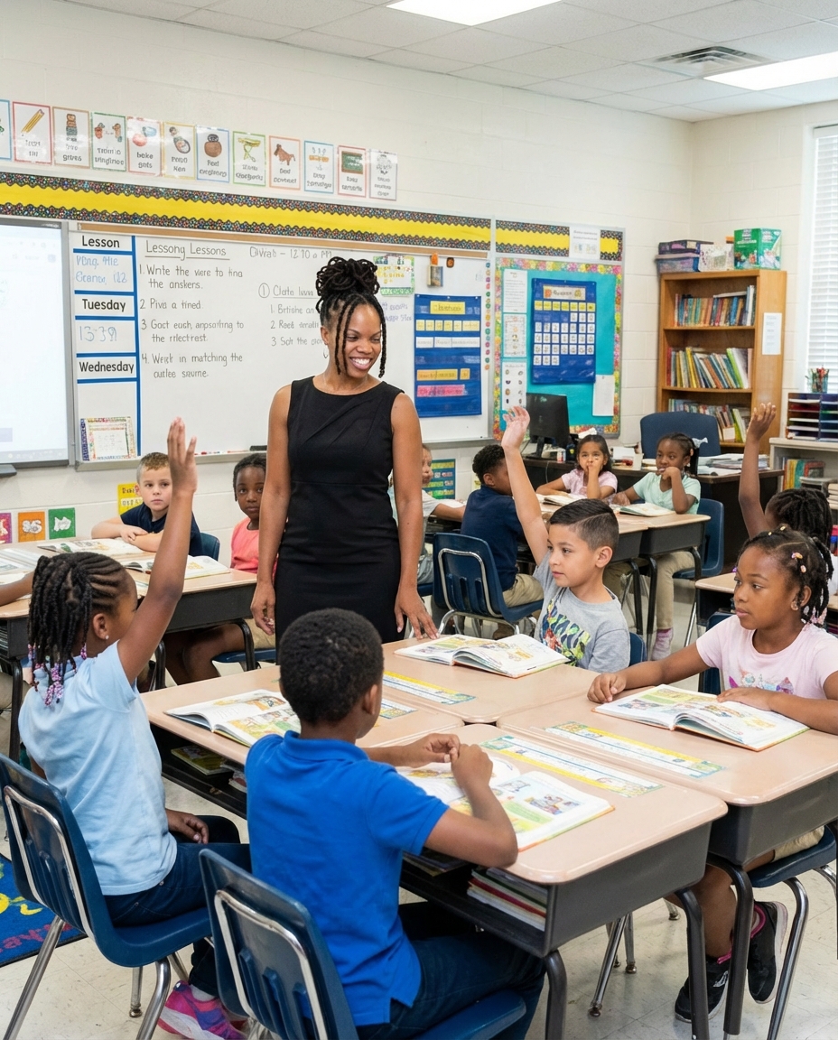 Ms. Connie teaching students in the classroom